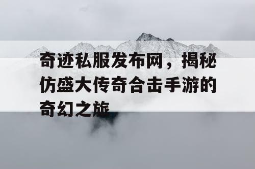 奇迹私服发布网，揭秘仿盛大传奇合击手游的奇幻之旅