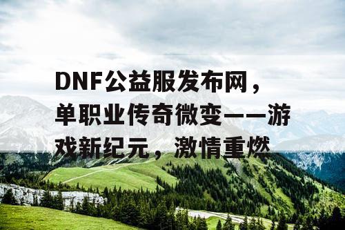 DNF公益服发布网，单职业传奇微变——游戏新纪元，激情重燃