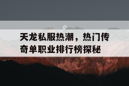 天龙私服热潮，热门传奇单职业排行榜探秘