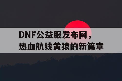 DNF公益服发布网，热血航线黄猿的新篇章