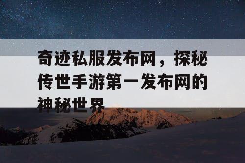 奇迹私服发布网，探秘传世手游第一发布网的神秘世界