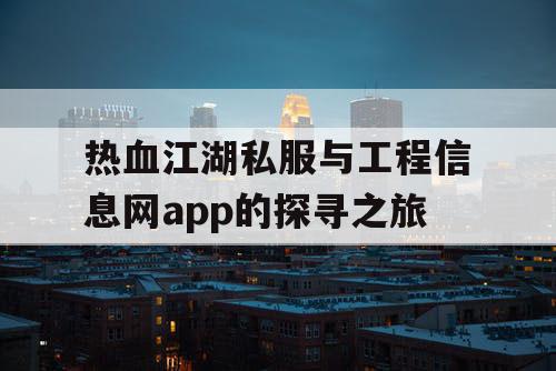 热血江湖私服与工程信息网app的探寻之旅