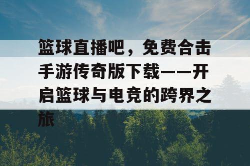 篮球直播吧，免费合击手游传奇版下载——开启篮球与电竞的跨界之旅