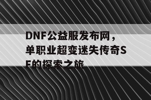 DNF公益服发布网，单职业超变迷失传奇SF的探索之旅