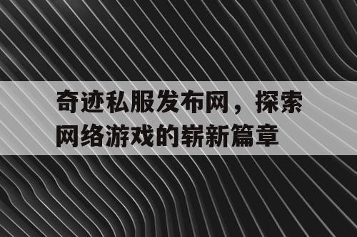 奇迹私服发布网，探索网络游戏的崭新篇章