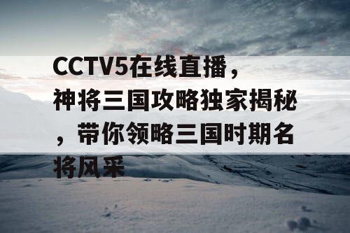 CCTV5在线直播，神将三国攻略独家揭秘，带你领略三国时期名将风采