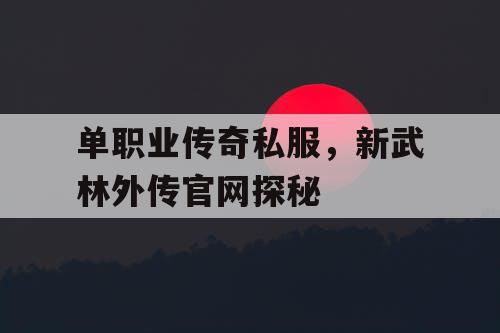 单职业传奇私服，新武林外传官网探秘