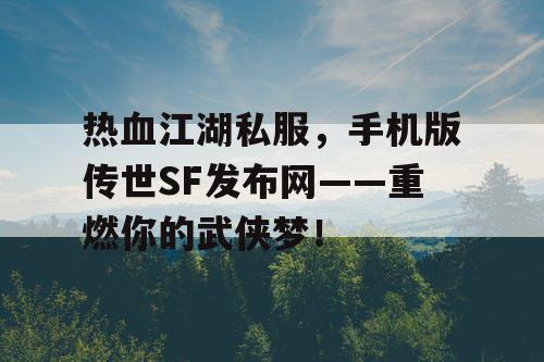 热血江湖私服，手机版传世SF发布网——重燃你的武侠梦！