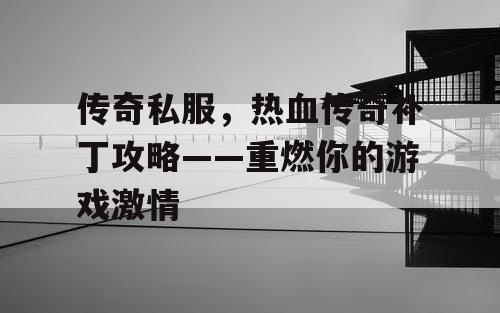 传奇私服，热血传奇补丁攻略——重燃你的游戏激情