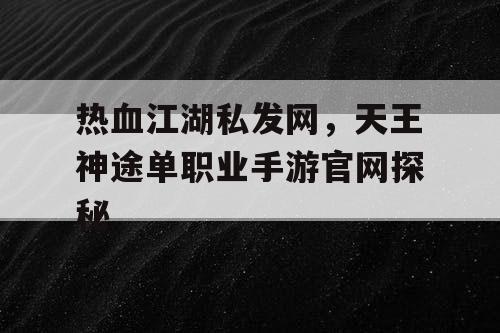 热血江湖私发网，天王神途单职业手游官网探秘